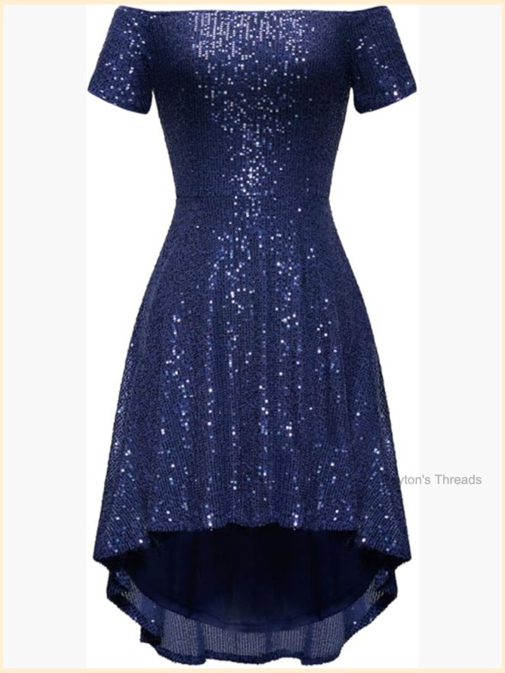 Sequin Sparkly Glitter Off Shoulder Short Sleeve High Low Cocktail Dress